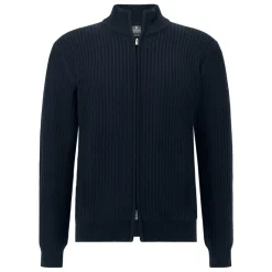 Strik<Boggi Milano Merinould Ribstrikket Sweater med Fuld Lynlås Blå