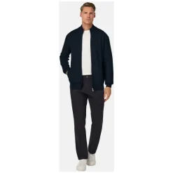 Strik<Boggi Milano Merinould Ribstrikket Sweater med Fuld Lynlås Blå
