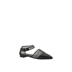 Ballerina Sko^Manolo Blahnik Mesh Detalje Lambskin Ballerina med Ankelrem Sort