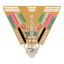 Smykker^Balmain Messing og krystal Art Deco broche Multifarvet