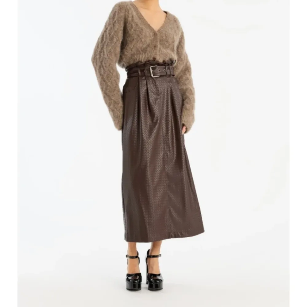Nederdele^ROTATE Birger Christensen Midi Paper Waist Skirt Brun