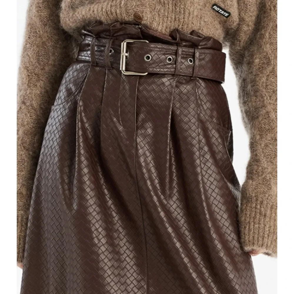 Nederdele^ROTATE Birger Christensen Midi Paper Waist Skirt Brun