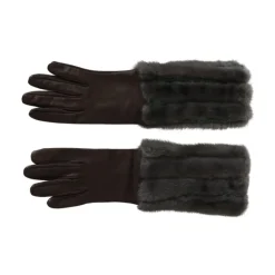 Handsker^Dolce & Gabbana Midt Arm Længde Læder Pels Handsker Brun