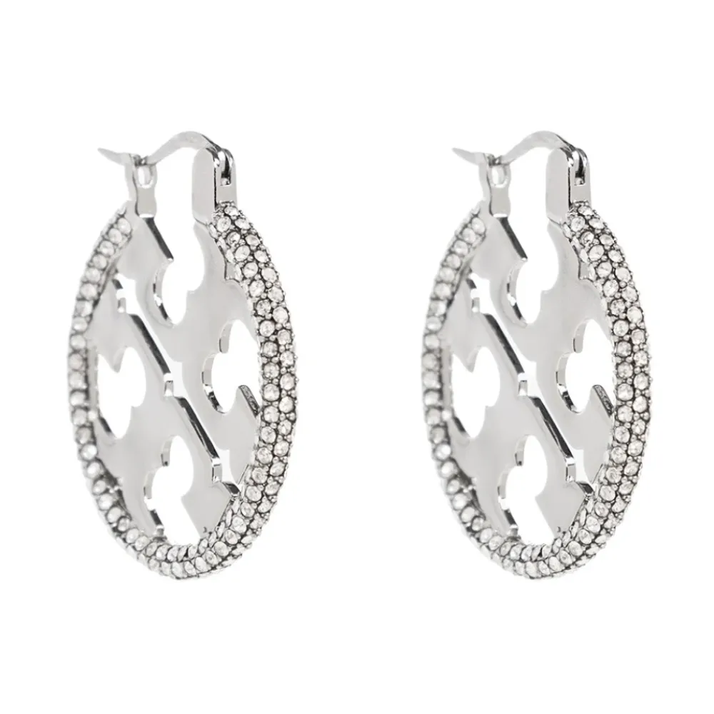 Smykker<Tory Burch Miller Pavé Hoop Øreringe Grå