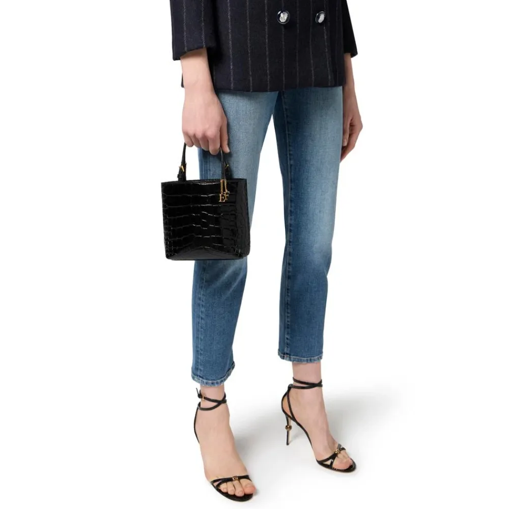 Bæltetasker^Elisabetta Franchi Mini Læder Tote Bag med Logo Charms Sort