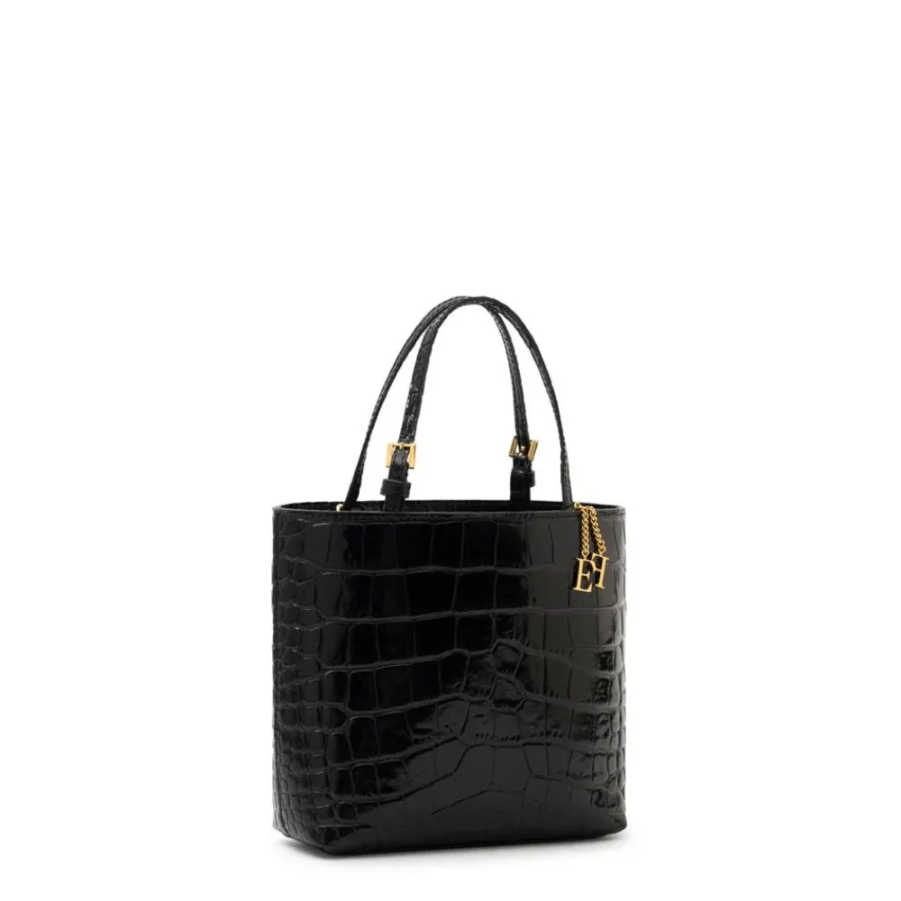 Bæltetasker^Elisabetta Franchi Mini Læder Tote Bag med Logo Charms Sort