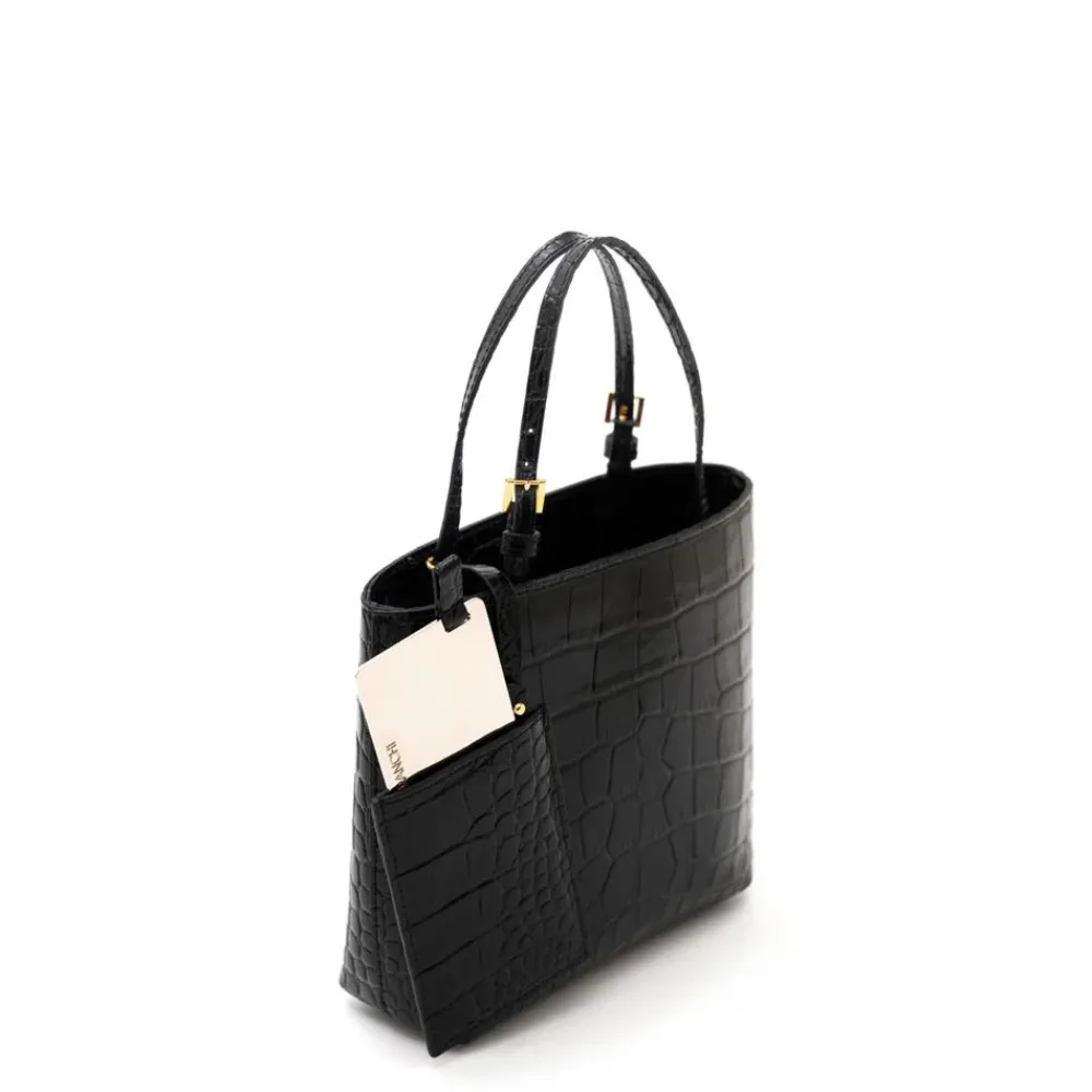 Bæltetasker^Elisabetta Franchi Mini Læder Tote Bag med Logo Charms Sort