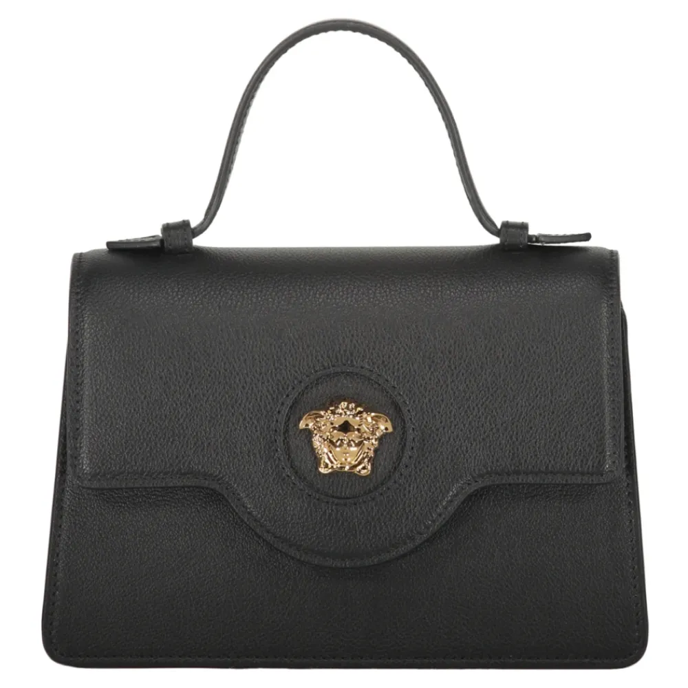Håndtasker<Versace Mini lædertaske med push-lock lukning Sort