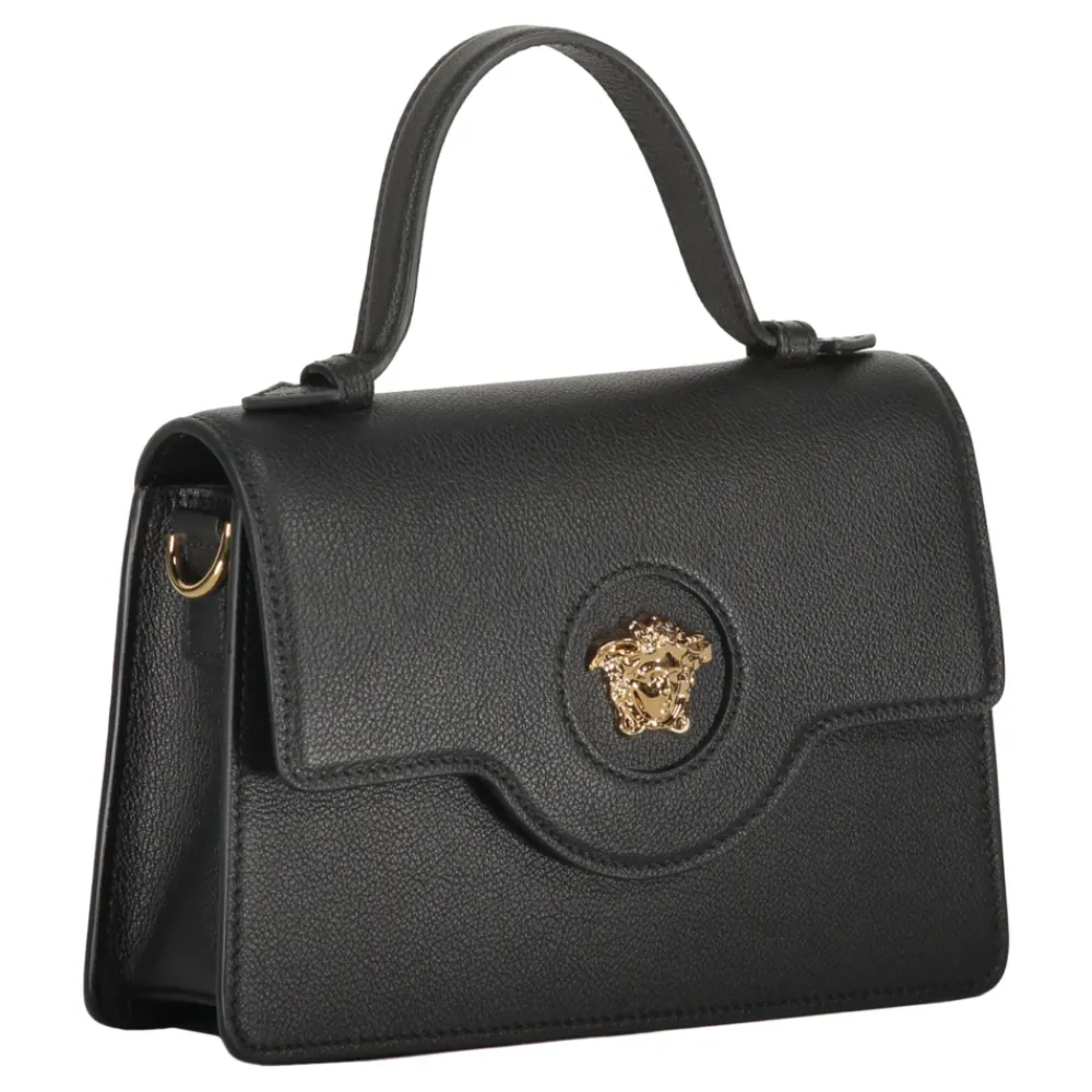 Håndtasker<Versace Mini lædertaske med push-lock lukning Sort