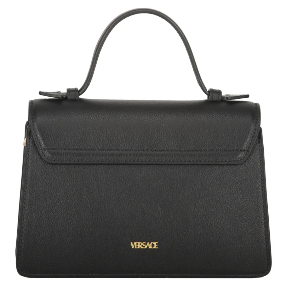 Håndtasker<Versace Mini lædertaske med push-lock lukning Sort