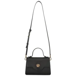 Håndtasker<Versace Mini lædertaske med push-lock lukning Sort