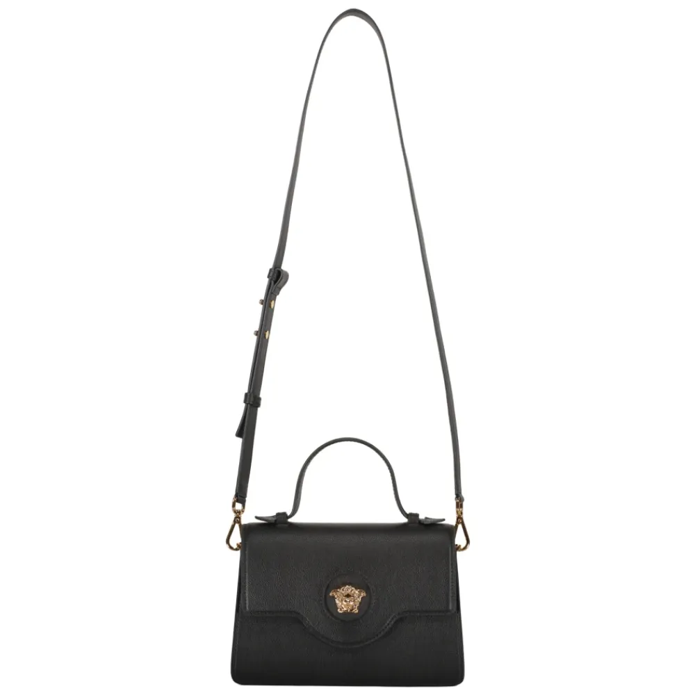 Håndtasker<Versace Mini lædertaske med push-lock lukning Sort