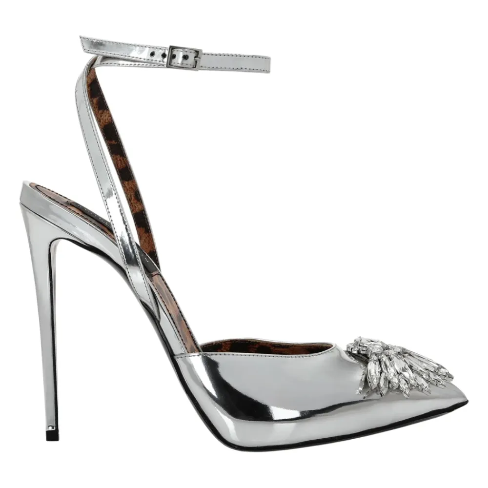 Pumps|Stiletter<Philipp Plein Mirror Leather Decollete Hi-Heels Brooches Grå