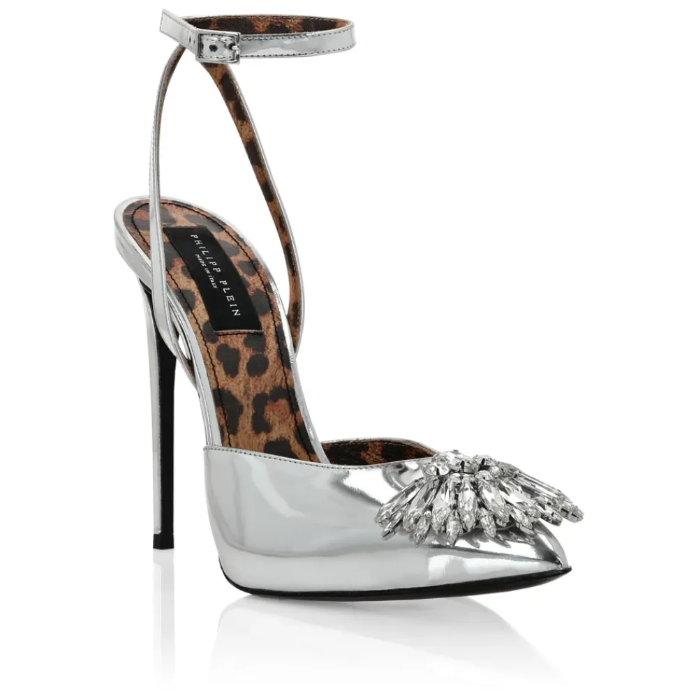 Pumps|Stiletter<Philipp Plein Mirror Leather Decollete Hi-Heels Brooches Grå