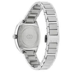 Ure^Gucci 29mm rustfrit stålkasse, lyserød skive med 8 diamanter, lille sekundvisning, rustfrit stålarmbånd Grå