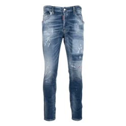 Jeans^Dsquared2 Mænds Knaphul Jeans med Læder Patch Blå