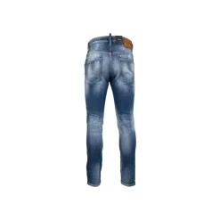 Jeans^Dsquared2 Mænds Knaphul Jeans med Læder Patch Blå