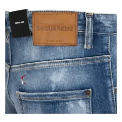 Jeans^Dsquared2 Mænds Knaphul Jeans med Læder Patch Blå