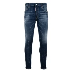 Jeans^Dsquared2 Mænds Knaphul Jeans med Læder Patch Blå