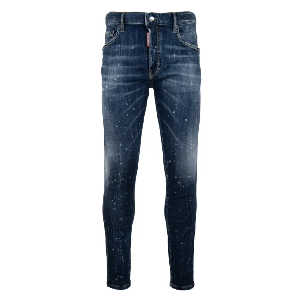 Jeans^Dsquared2 Mænds Knaphul Jeans med Læder Patch Blå