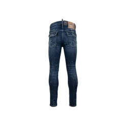 Jeans^Dsquared2 Mænds Knaphul Jeans med Læder Patch Blå