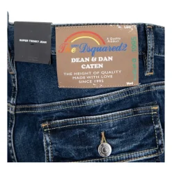 Jeans^Dsquared2 Mænds Knaphul Jeans med Læder Patch Blå