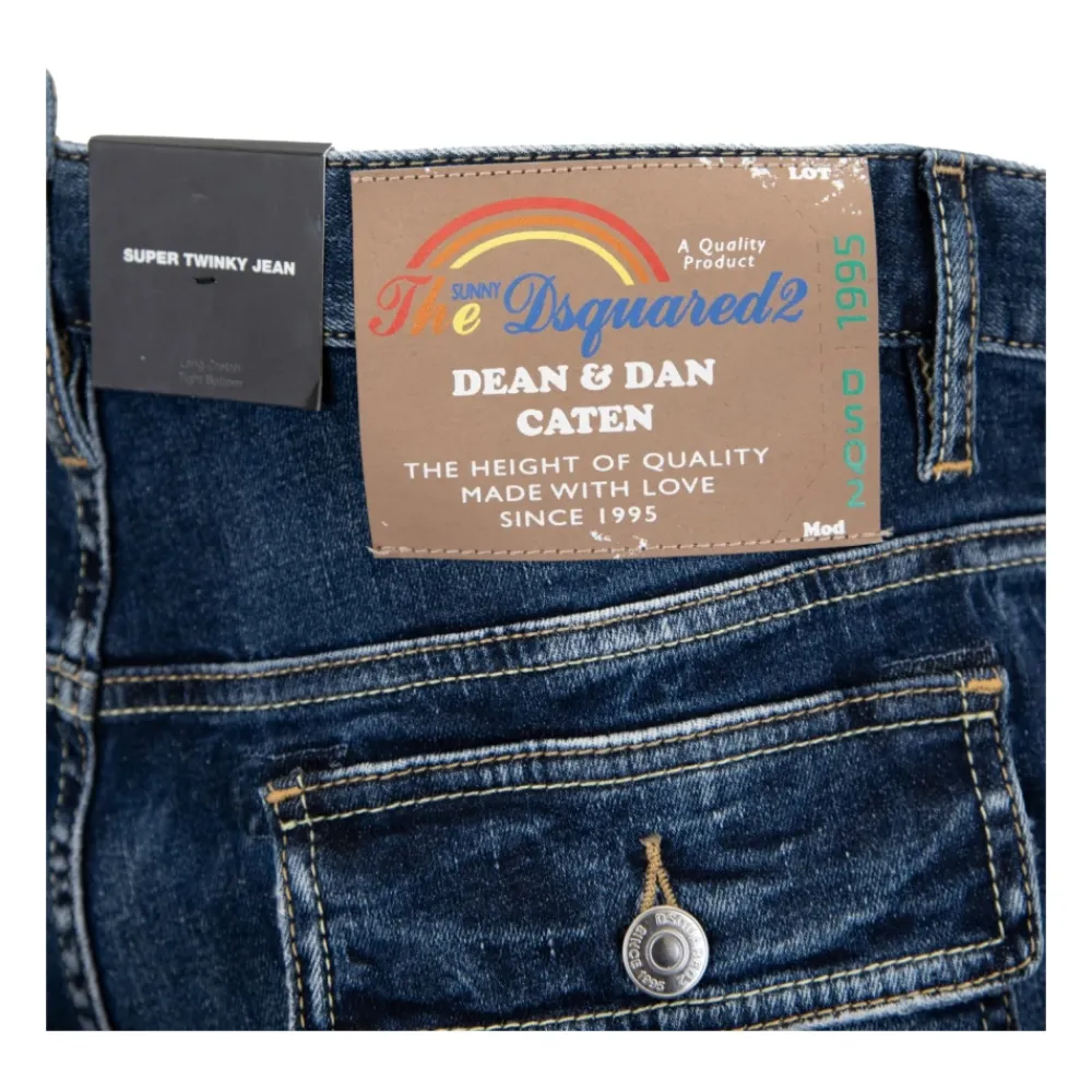 Jeans^Dsquared2 Mænds Knaphul Jeans med Læder Patch Blå
