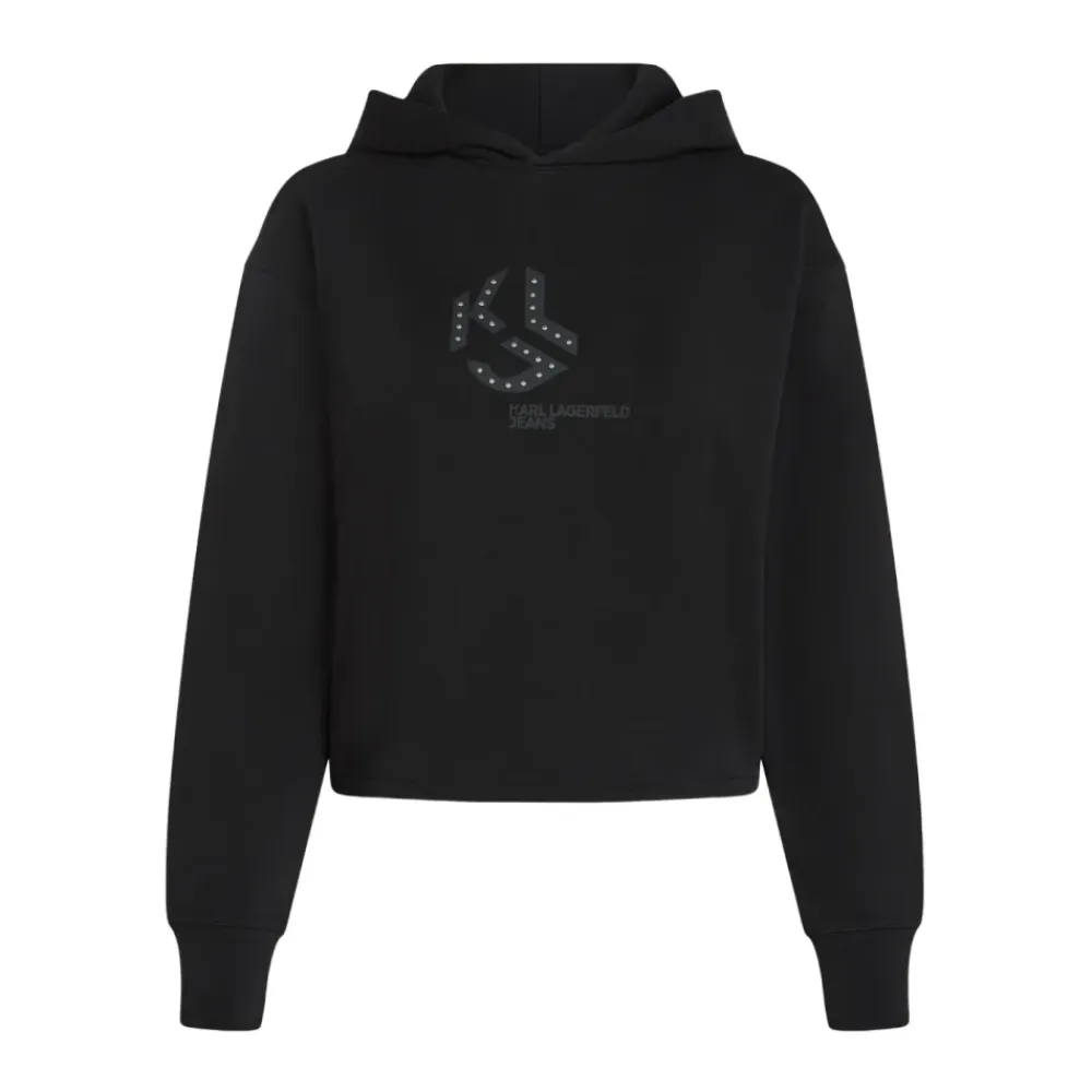 Striktrøjer & Sweatere^Karl Lagerfeld Monogram Hættetrøje med Nitter Sort