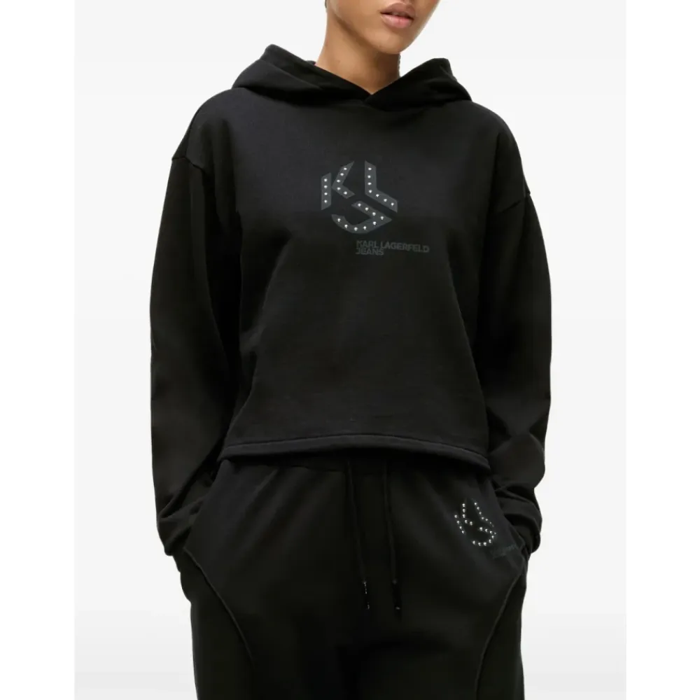 Striktrøjer & Sweatere^Karl Lagerfeld Monogram Hættetrøje med Nitter Sort