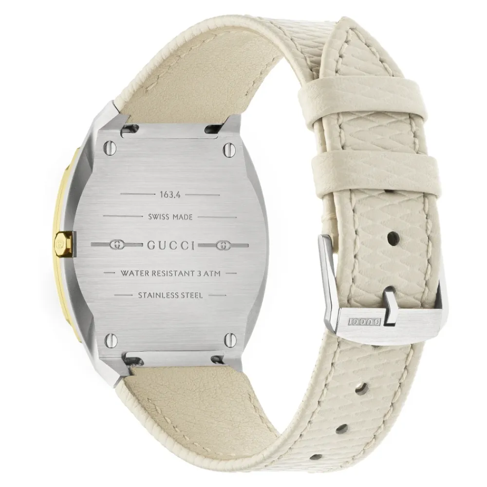 Ure<Gucci Multi-lagdelt Gylden Messing Skive med Hvidt Læderrem Grå