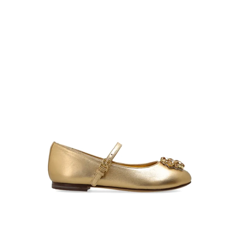Ballerinasko<Dolce & Gabbana Nappa Læder Ballerinasko med Brocher Gul
