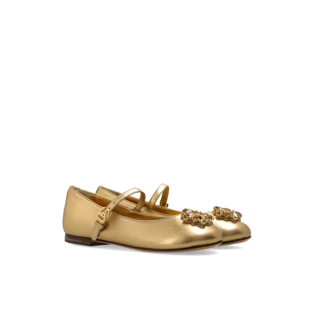 Ballerinasko<Dolce & Gabbana Nappa Læder Ballerinasko med Brocher Gul