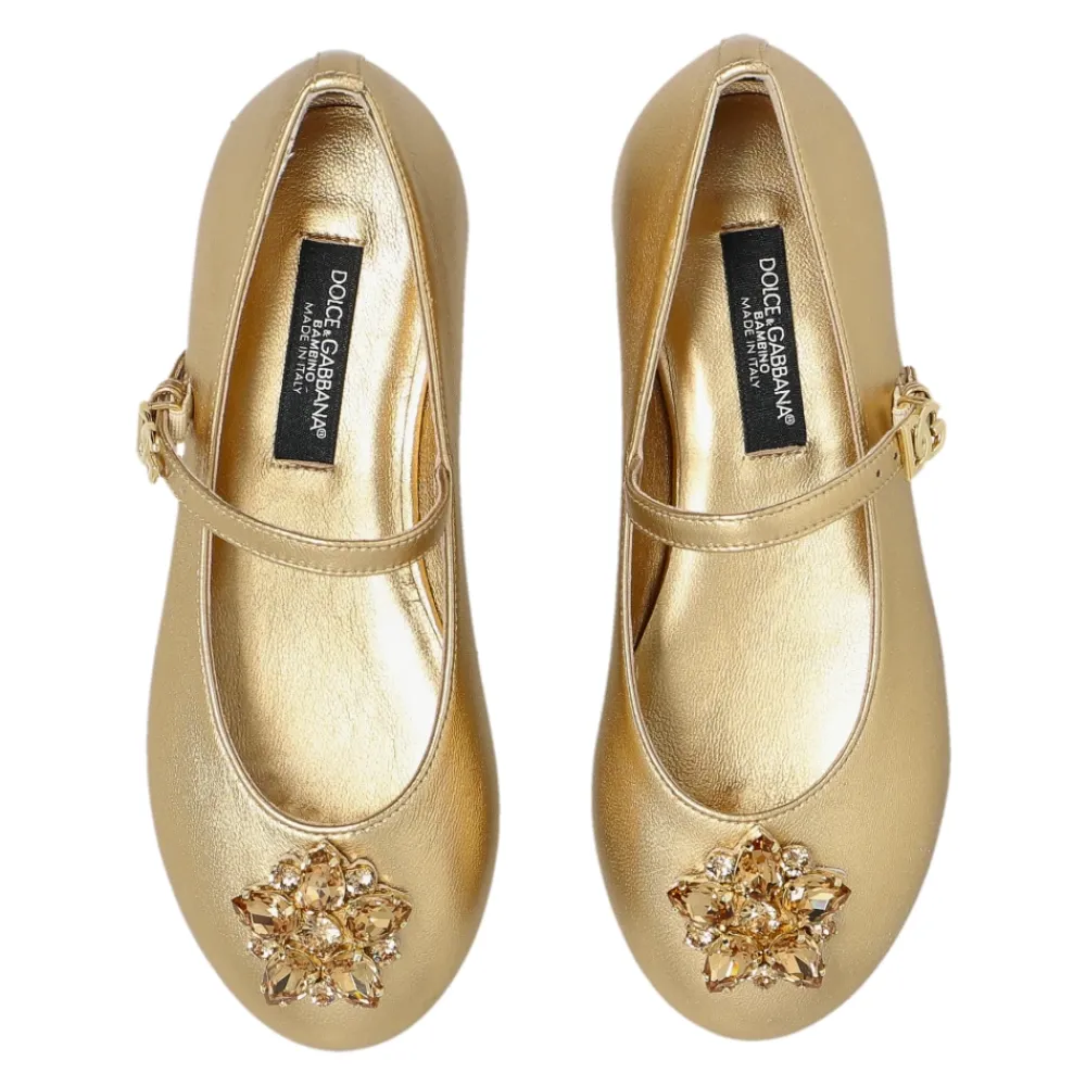 Ballerinasko<Dolce & Gabbana Nappa Læder Ballerinasko med Brocher Gul