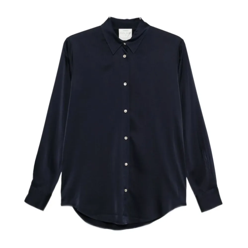 Bluser & Skjorter^Forte Forte Navy Blue Silkeblandet Skjorte med Krave Blå