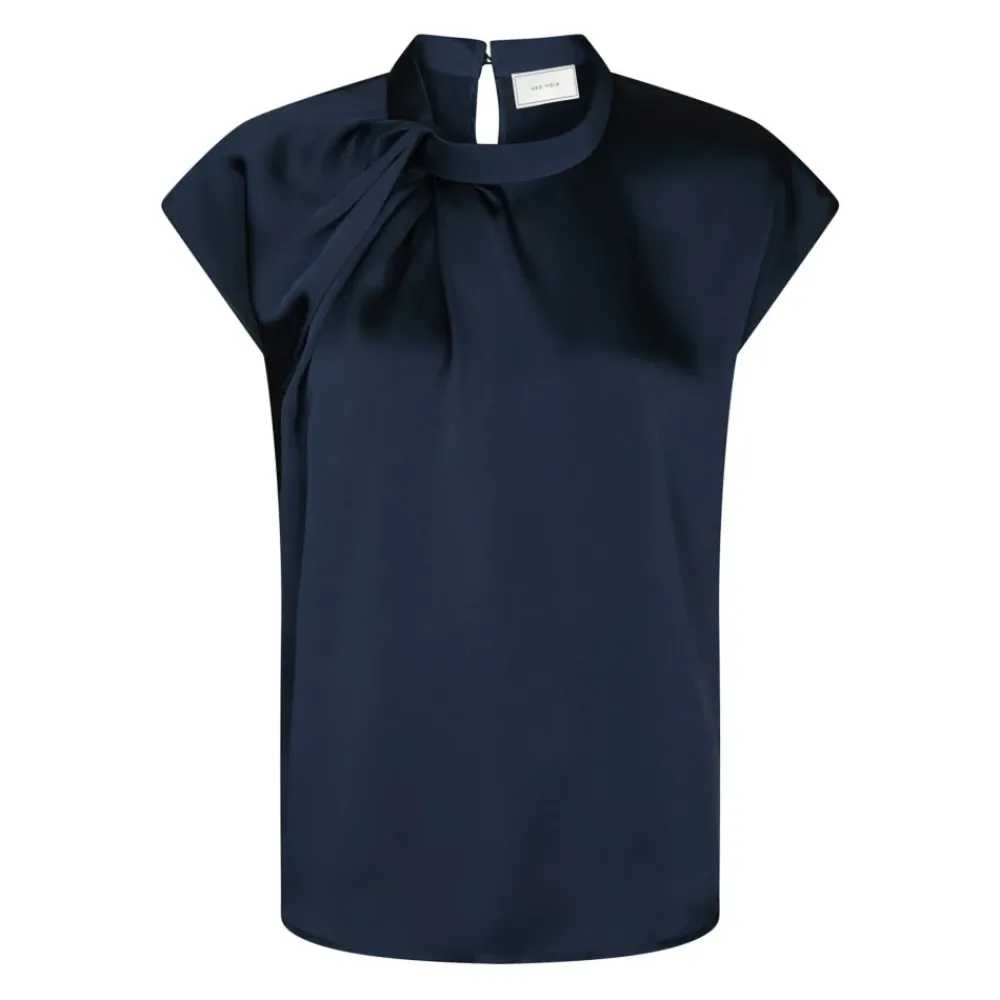 Bluser & Skjorter<Neo Noir Navy Satin Drapy Bluse Blå