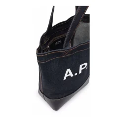 Indkøbstasker<A.P.C. Navy bomuldslæder tote taske Blå