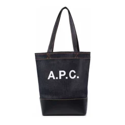 Indkøbstasker<A.P.C. Navy bomuldslæder tote taske Blå