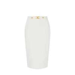 Nederdele<Elisabetta Franchi Nederdel i crepe stof med juvel logo Hvid