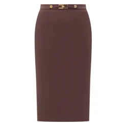 Nederdele<Elisabetta Franchi Nederdel i crepe stof med juvel-logo Brun