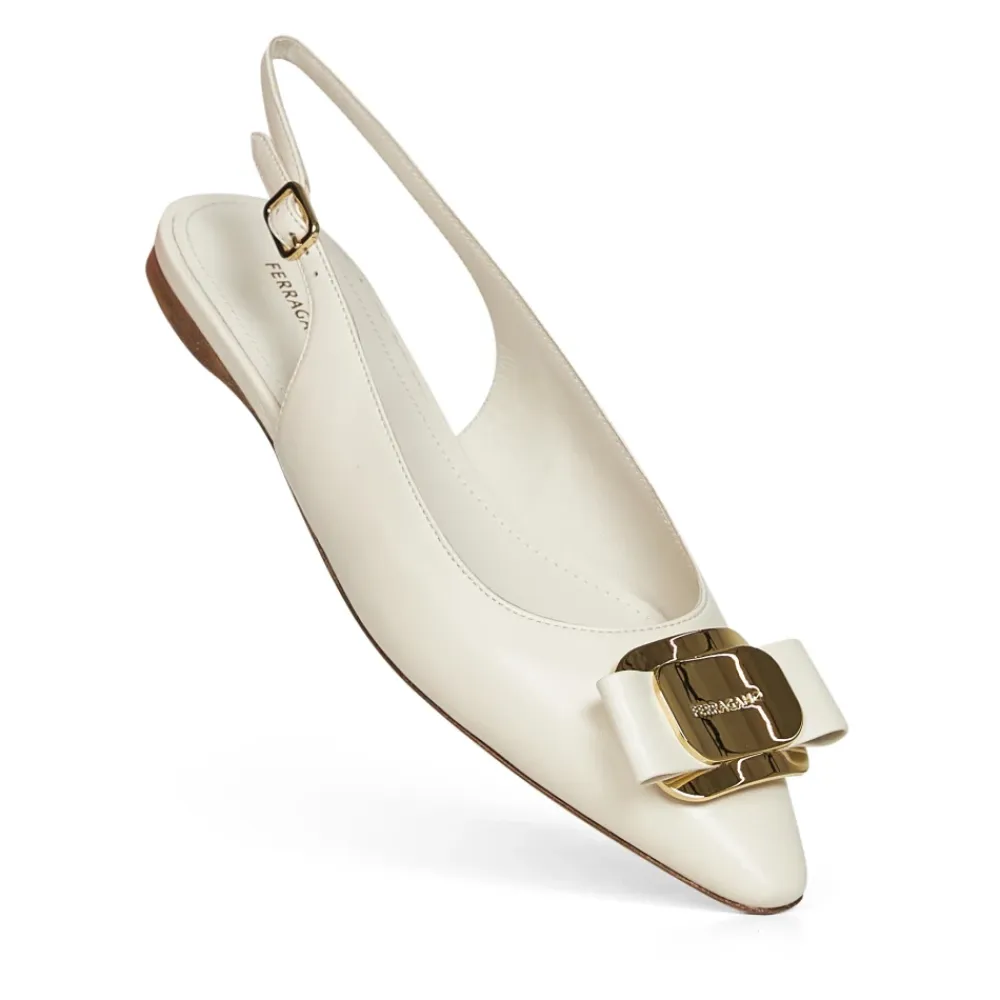 Ballerina Sko^Ferragamo New Vara Plate Ballet Flat Hvid