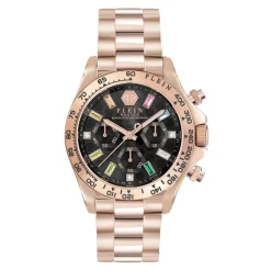 Ure<Philipp Plein Nobile Lady Chrono Roséguld Sort Armbånd Pink