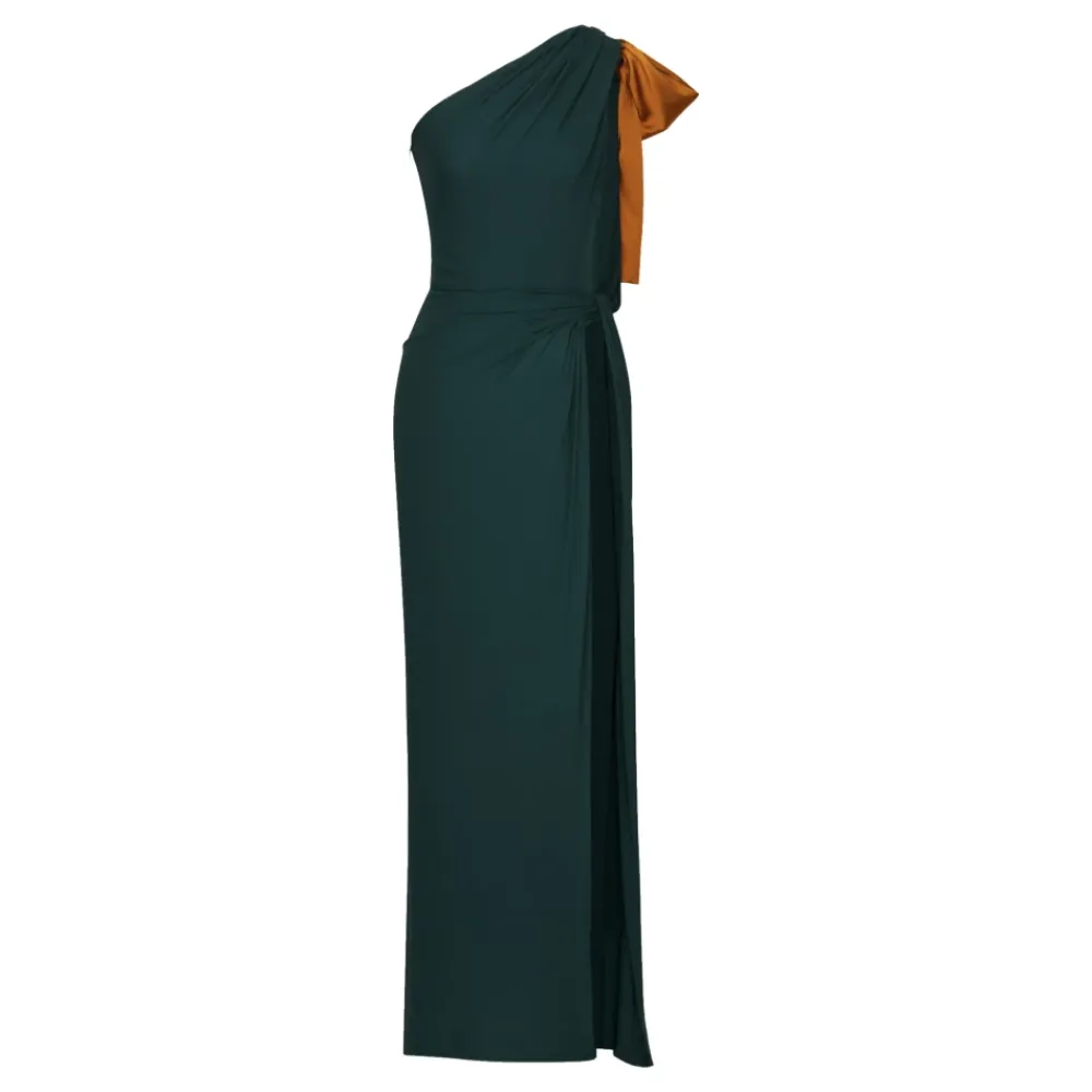 Kjoler^Saint Laurent One-shoulder kjole i silke crepe muslin Grøn