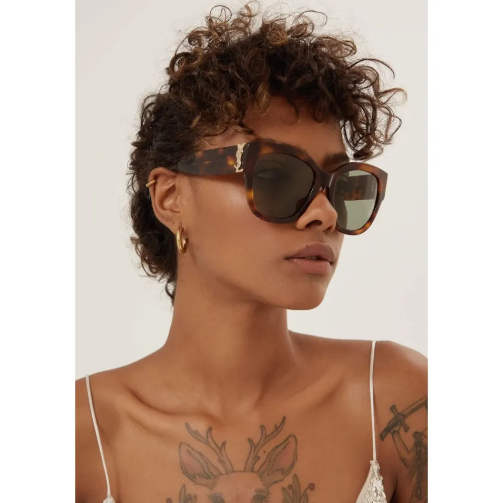 Solbriller<Saint Laurent Oversized Havana Cat Eye Solbriller Brun