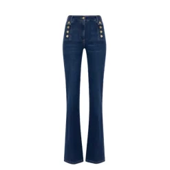 Jeans<Elisabetta Franchi Palazzo Denim Bukser med Guld Knapper Blå