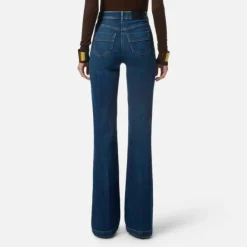 Jeans<Elisabetta Franchi Palazzo Denim Bukser med Guld Knapper Blå