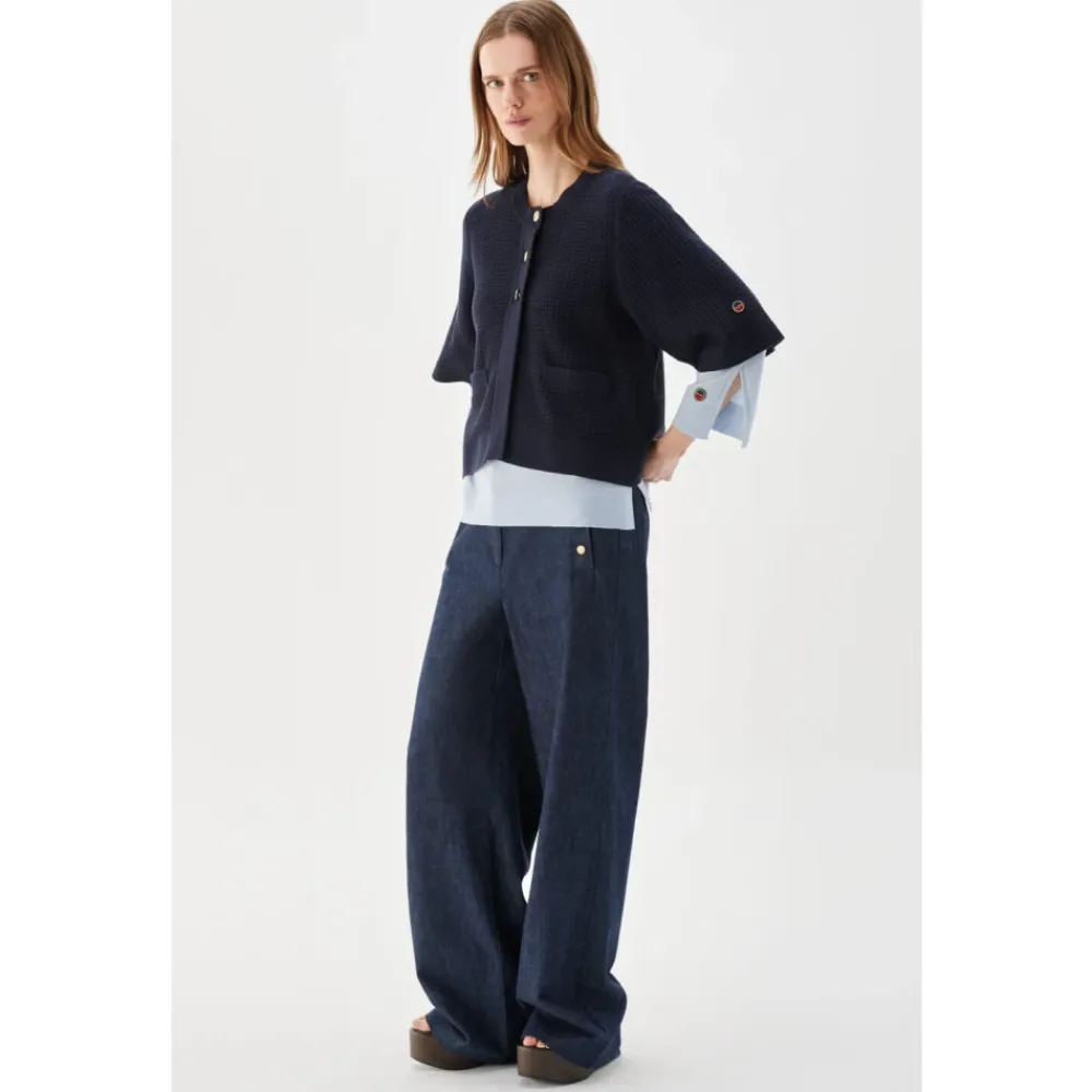 Striktrøjer & Sweatere<Busnel Palmer Textured Cotton Cardigan Blå