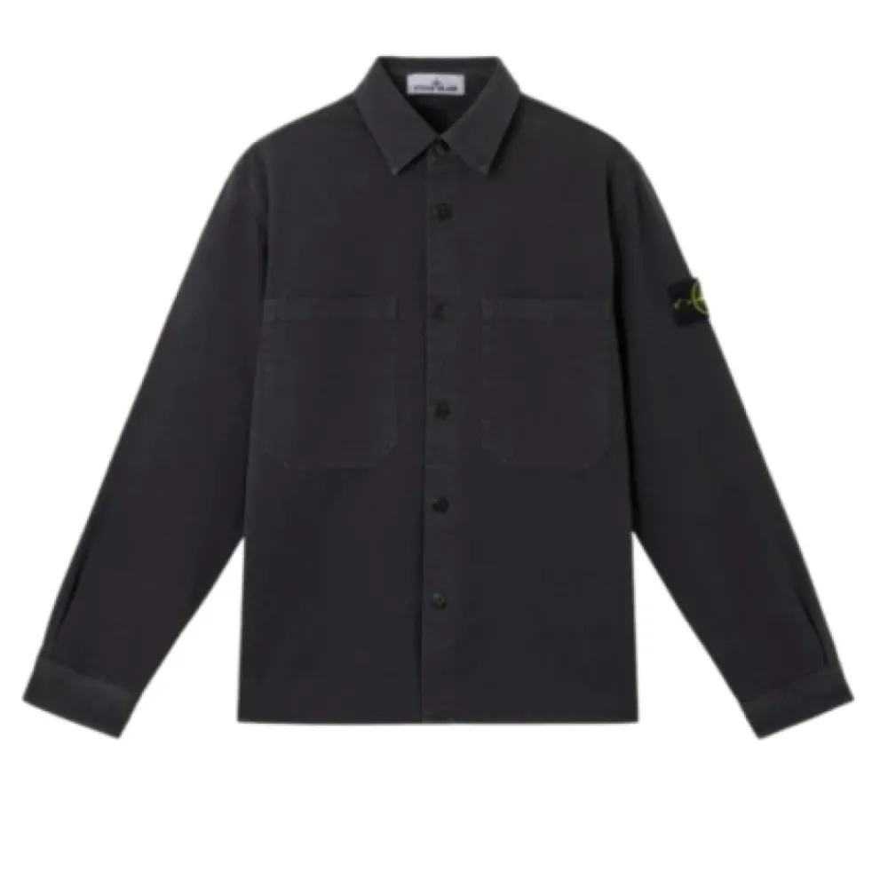 Jakker<Stone Island Panama Cotton 'Old' Effect Overshirt Blå