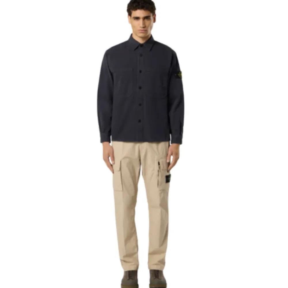 Jakker<Stone Island Panama Cotton 'Old' Effect Overshirt Blå