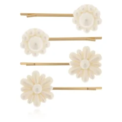 Hår Tilbehør<Self Portrait Pearl Flower Hairclips Beige
