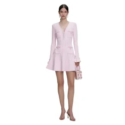 Kjoler^Self Portrait Pearl Trim Knit Mini Dress Pink